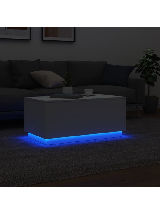 Kavos staliukas su LED lemputėmis, baltos spalvos, 90x50x40cm