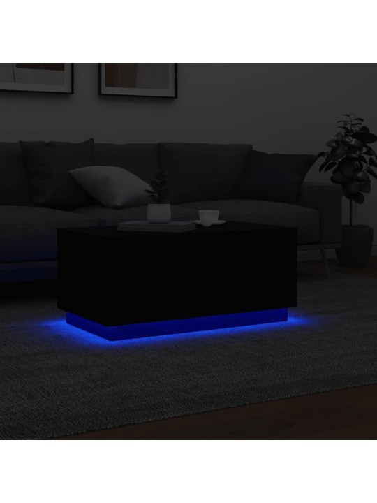 Kavos staliukas su LED lemputėmis, juodos spalvos, 90x50x40cm