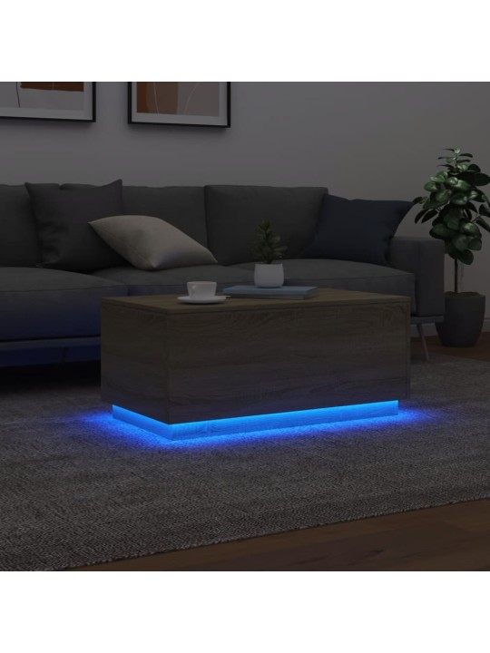 Kavos staliukas su LED lemputėmis, ąžuolo spalvos, 90x50x40cm