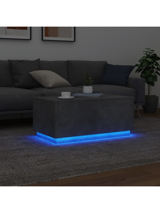 Kavos staliukas su LED lemputėmis, betono pilkas, 90x50x40cm