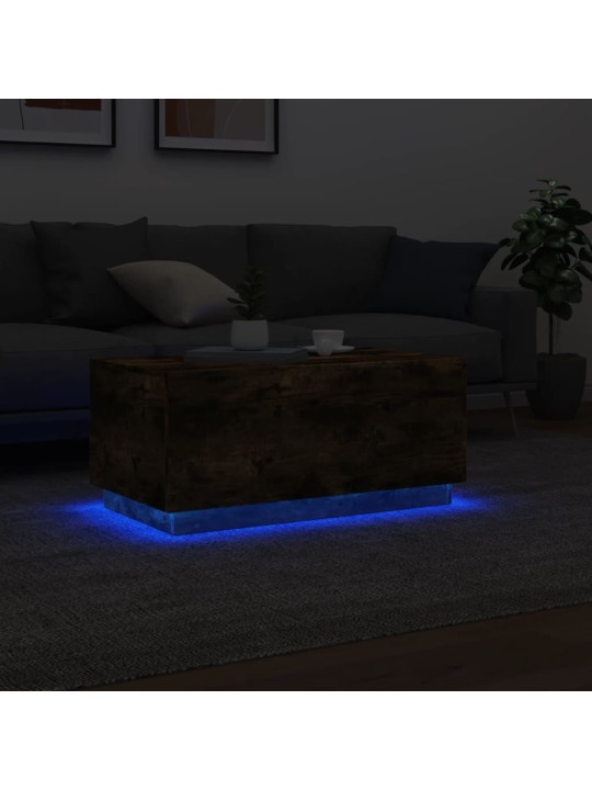 Kavos staliukas su LED lemputėmis, dūminis ąžuolo, 90x50x40cm