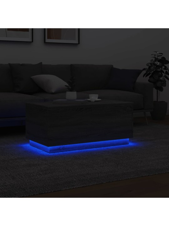 Kavos staliukas su LED lemputėmis, pilkas ąžuolo, 90x50x40cm
