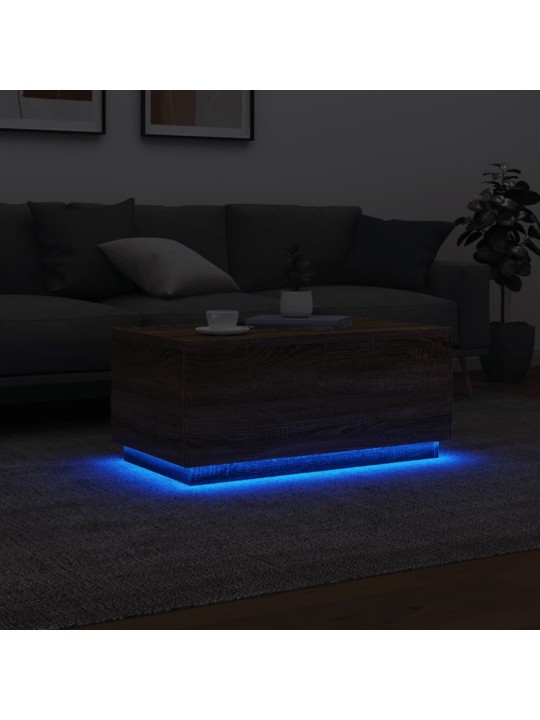 Kavos staliukas su LED lemputėmis, rudas ąžuolo, 90x50x40cm