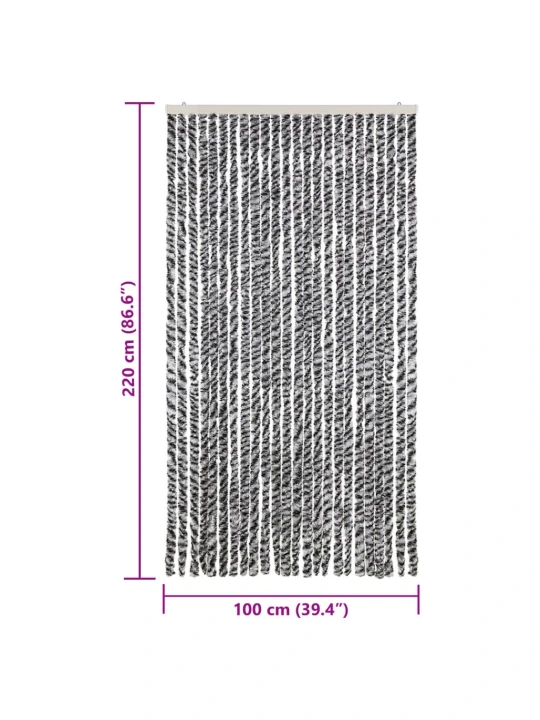 Užuolaida nuo musių, pilka/juoda/balta, 100x220cm, šenilis