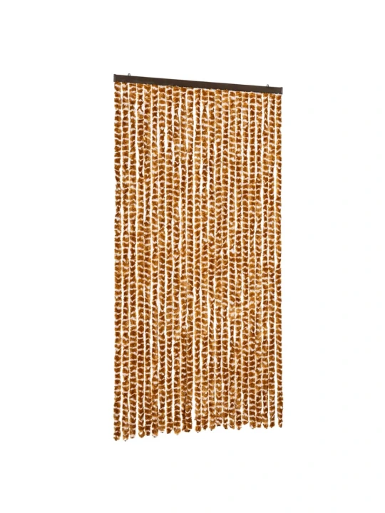 Užuolaida nuo musių, geltonai ruda ir balta, 100x230cm, šenilis