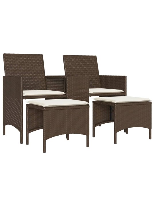 Dvivietė sodo sofa su staliuku/taburetėmis, ruda, poliratanas