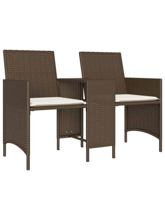 Dvivietė sodo sofa su staliuku/taburetėmis, ruda, poliratanas