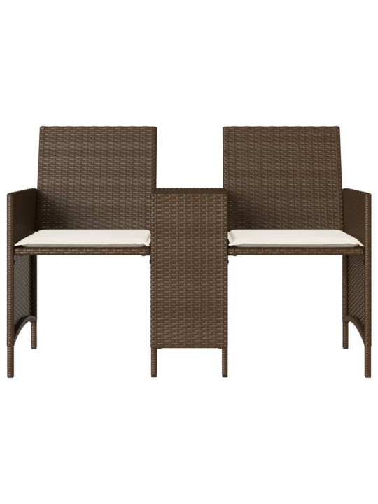 Dvivietė sodo sofa su staliuku/taburetėmis, ruda, poliratanas