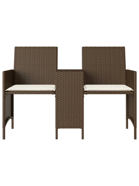 Dvivietė sodo sofa su staliuku/taburetėmis, ruda, poliratanas