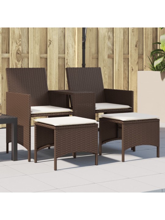 Dvivietė sodo sofa su staliuku/taburetėmis, ruda, poliratanas