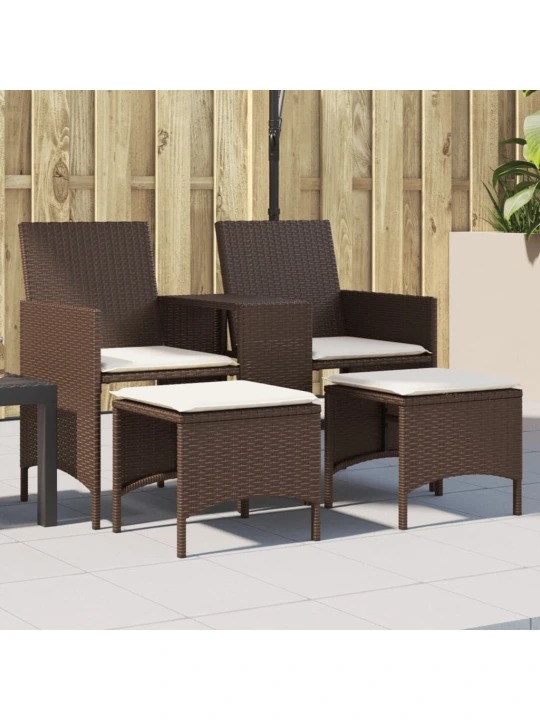 Dvivietė sodo sofa su staliuku/taburetėmis, ruda, poliratanas