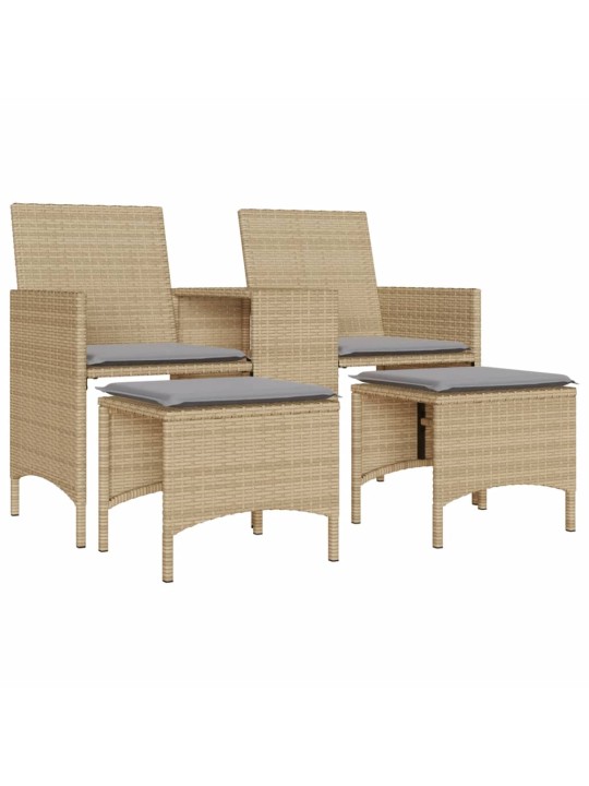 Dvivietė sodo sofa su staliuku/taburetėmis, smėlio, poliratanas