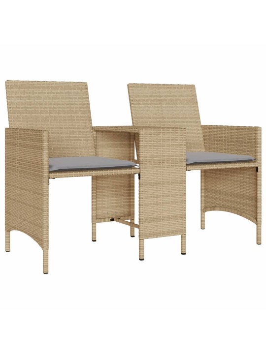 Dvivietė sodo sofa su staliuku/taburetėmis, smėlio, poliratanas
