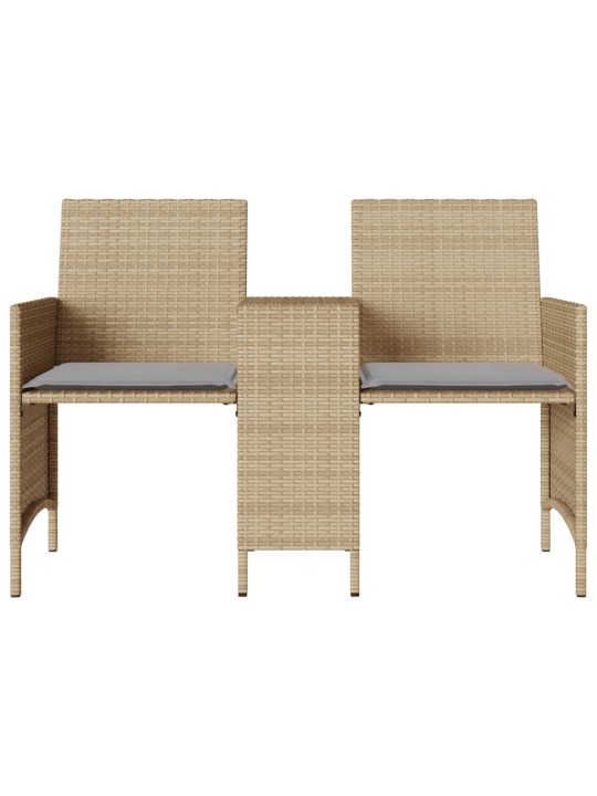 Dvivietė sodo sofa su staliuku/taburetėmis, smėlio, poliratanas