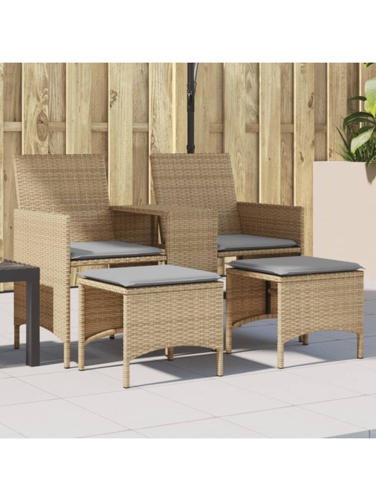 Dvivietė sodo sofa su staliuku/taburetėmis, smėlio, poliratanas