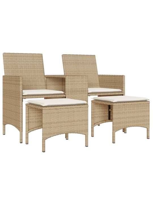 Dvivietė sodo sofa su staliuku/taburetėmis, smėlio, poliratanas