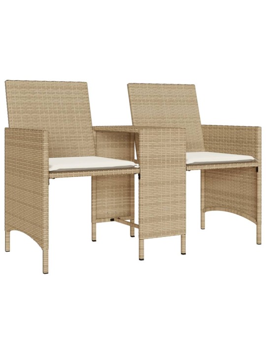 Dvivietė sodo sofa su staliuku/taburetėmis, smėlio, poliratanas