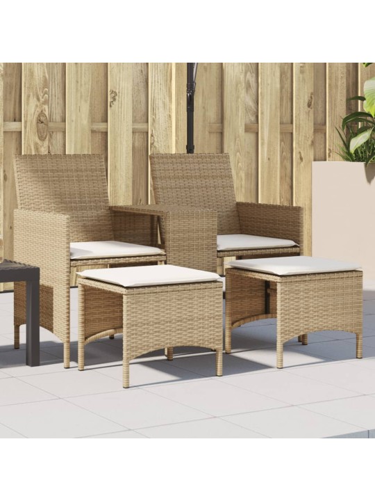 Dvivietė sodo sofa su staliuku/taburetėmis, smėlio, poliratanas