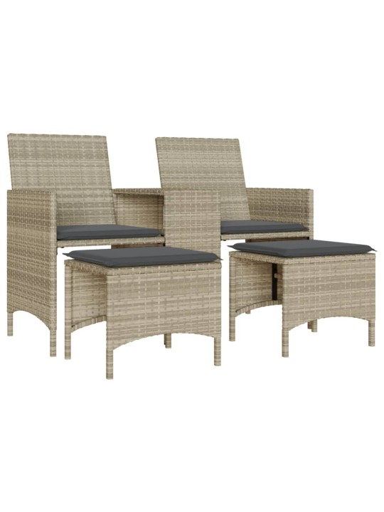 Dvivietė sodo sofa su staliuku/taburetėmis, pilka, poliratanas