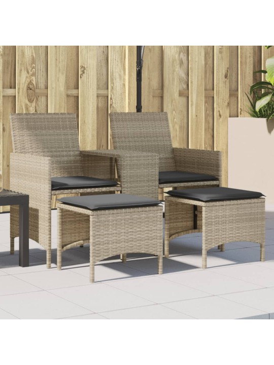 Dvivietė sodo sofa su staliuku/taburetėmis, pilka, poliratanas