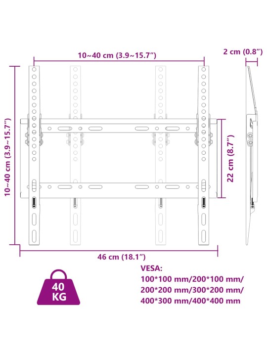 Sieninis televizoriaus laikiklis 26-63 colių ekranui, 40kg