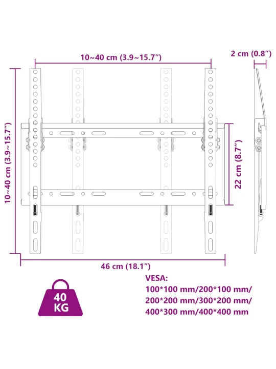 Sieninis televizoriaus laikiklis 26-63 colių ekranui, 40kg