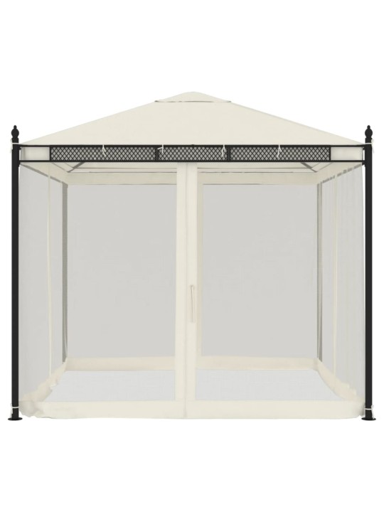 Pavėsinė su tinklinėmis sienomis, kreminė, 2,93x2,93m, plienas