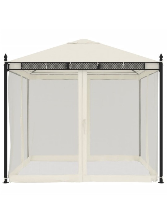 Pavėsinė su tinklinėmis sienomis, kreminė, 2,93x2,93m, plienas