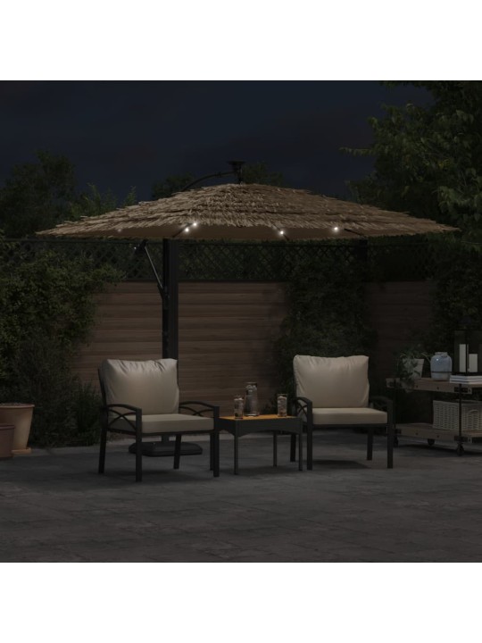 Skėtis nuo saulės su LED/plieniniu stulpu, rudas, 246x246x230cm