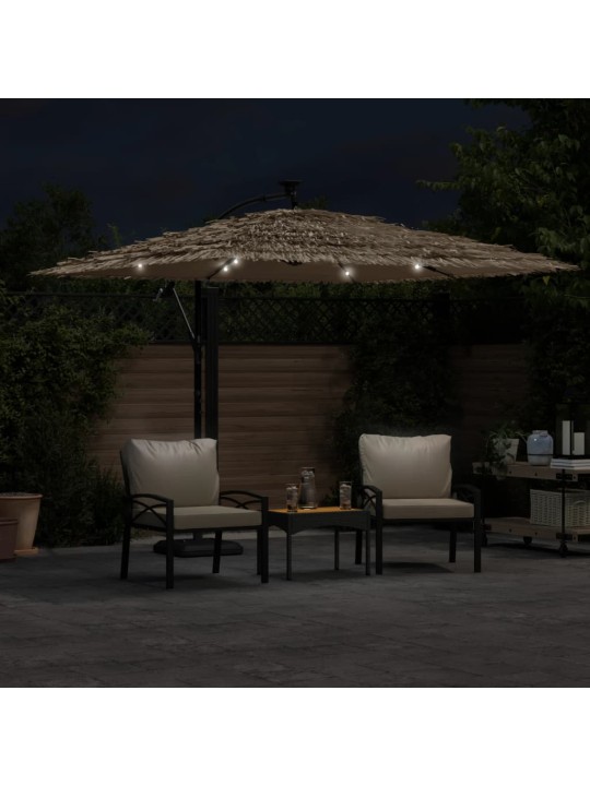 Skėtis nuo saulės su LED/plieniniu stulpu, rudas, 269x269x235cm