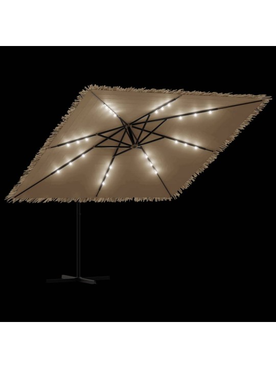 Skėtis nuo saulės su LED/plieniniu stulpu, rudas, 290x290x238cm