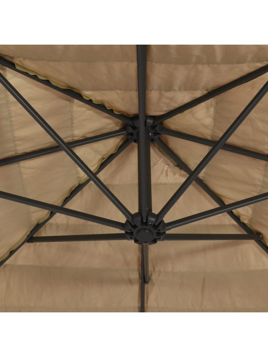 Skėtis nuo saulės su LED/plieniniu stulpu, rudas, 223x223x213cm