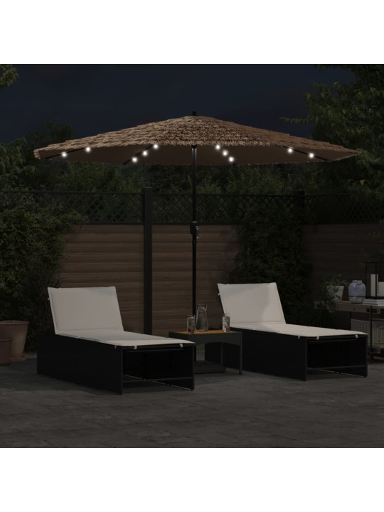 Skėtis nuo saulės su LED/plieniniu stulpu, rudas, 324x324x247cm