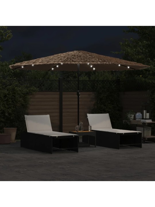 Skėtis nuo saulės su LED/plieniniu stulpu, rudas, 388x388x248cm