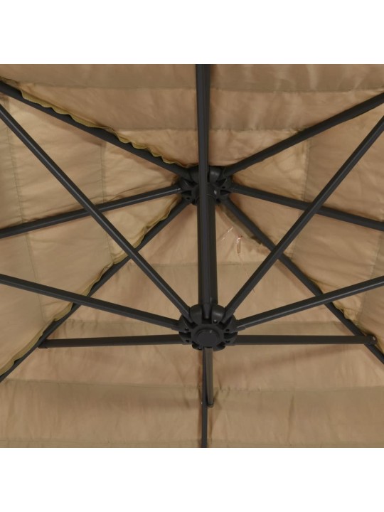 Skėtis nuo saulės su LED/plieniniu stulpu, rudas, 388x388x248cm