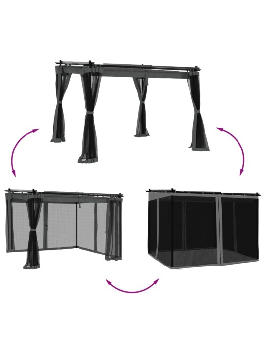 Pavėsinė su tinklinėmis sienelėmis, antracito, 3x3m, plienas