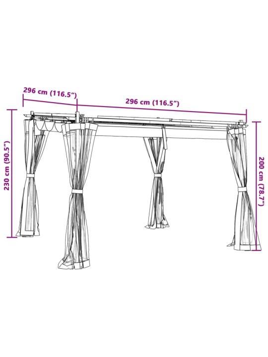 Pavėsinė su tinklinėmis sienelėmis, antracito, 3x3m, plienas