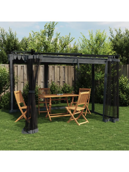 Pavėsinė su tinklinėmis sienelėmis, antracito, 3x3m, plienas