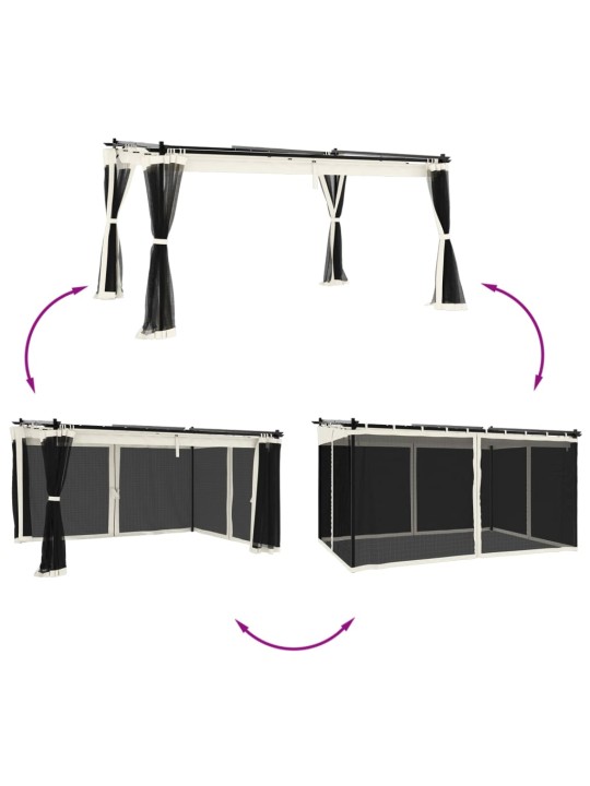 Pavėsinė su tinklelio sienelėmis, kreminė spalva, 4x3m, plieno