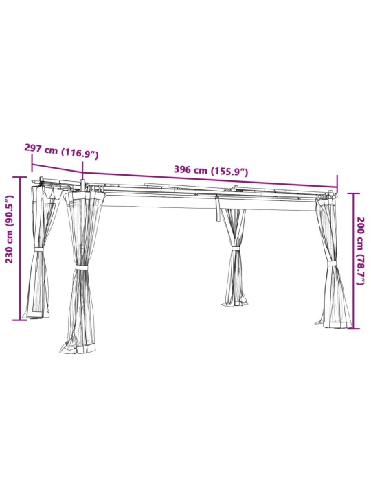 Pavėsinė su tinklelio sienelėmis, kreminė spalva, 4x3m, plieno