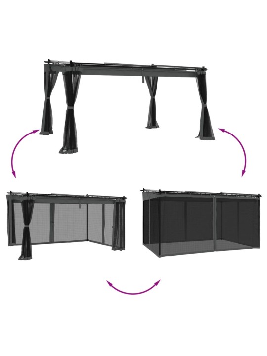 Pavėsinė su tinklinėmis sienelėmis, antracito, 4x3m, plienas