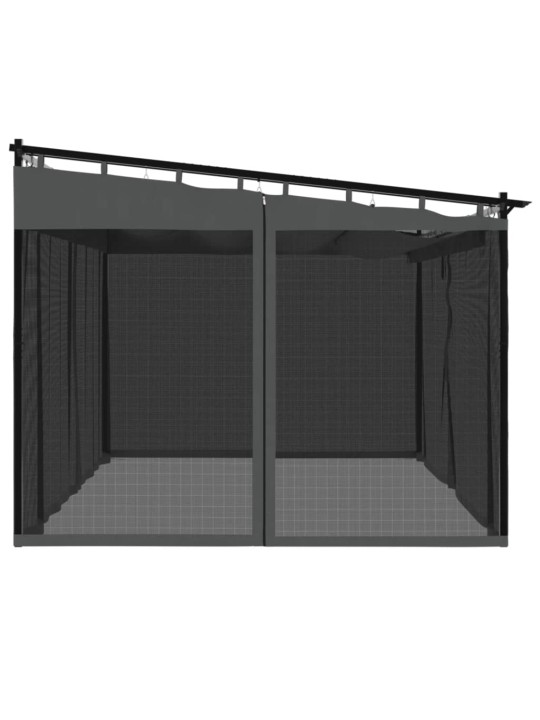 Pavėsinė su tinklinėmis sienelėmis, antracito, 4x3m, plienas