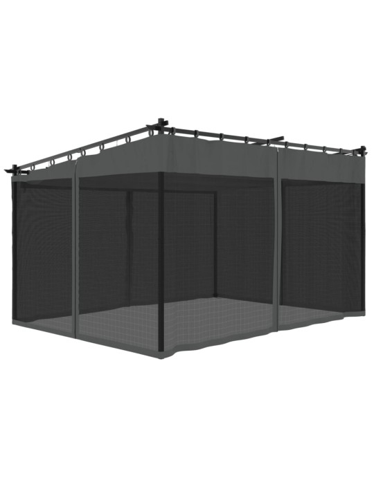 Pavėsinė su tinklinėmis sienelėmis, antracito, 4x3m, plienas