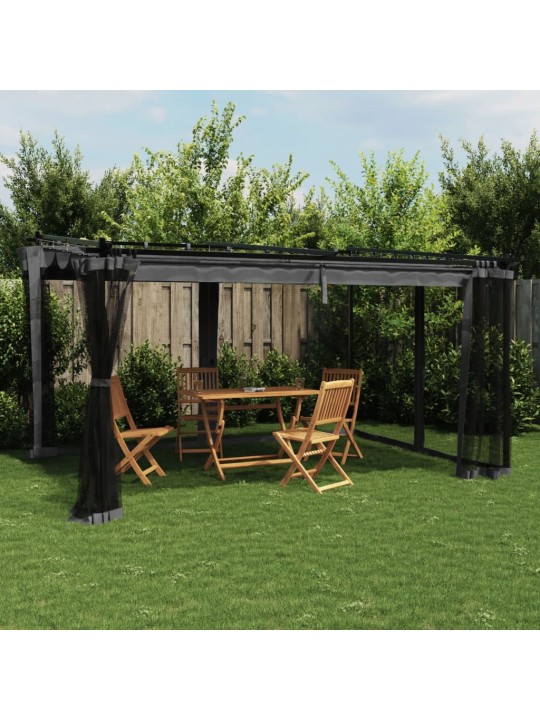 Pavėsinė su tinklinėmis sienelėmis, antracito, 4x3m, plienas