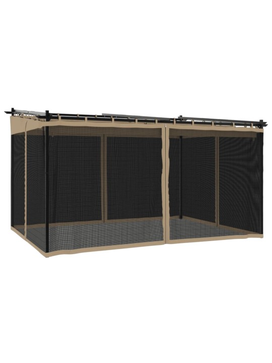 Pavėsinė su tinklinėmis sienelėmis, taupe, 4x3m, plienas