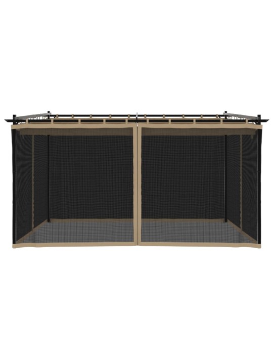 Pavėsinė su tinklinėmis sienelėmis, taupe, 4x3m, plienas