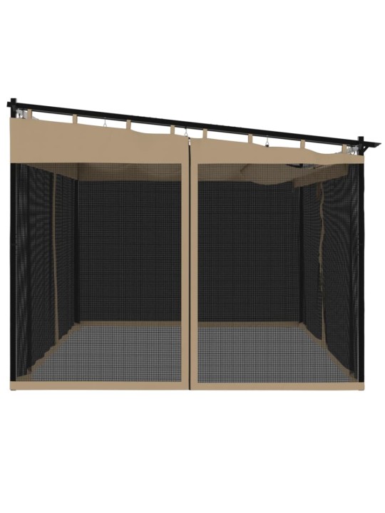 Pavėsinė su tinklinėmis sienelėmis, taupe, 4x3m, plienas