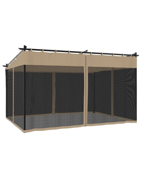 Pavėsinė su tinklinėmis sienelėmis, taupe, 4x3m, plienas