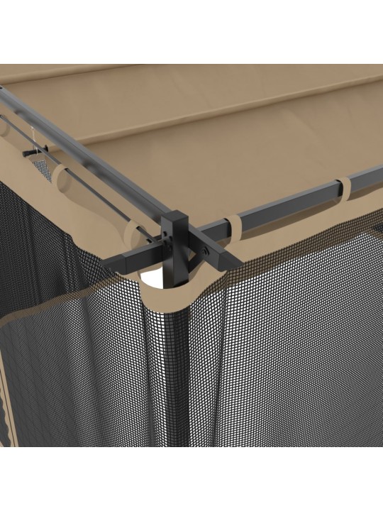 Pavėsinė su tinklinėmis sienelėmis, taupe, 4x3m, plienas