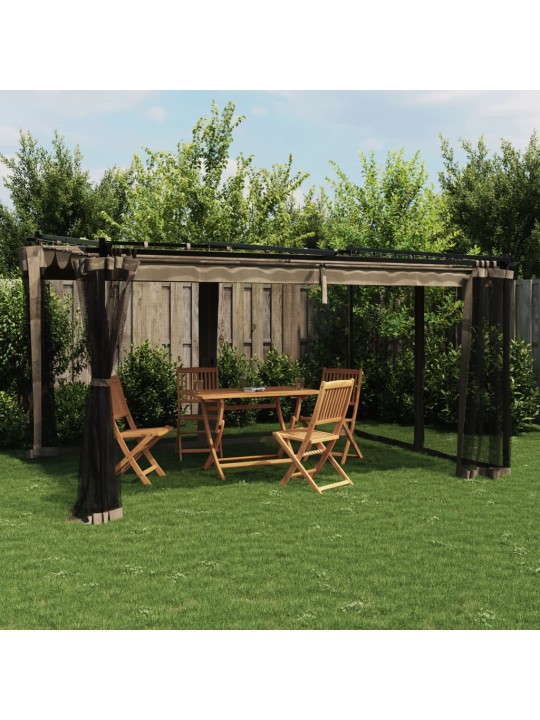 Pavėsinė su tinklinėmis sienelėmis, taupe, 4x3m, plienas